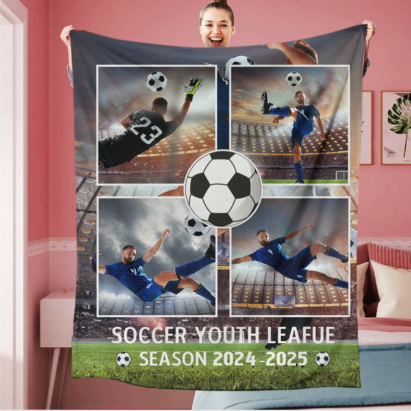 Personalized Soccer 4 Photo Blanket