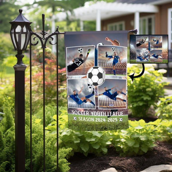 Personalized Soccer 4 Photo Garden Flag