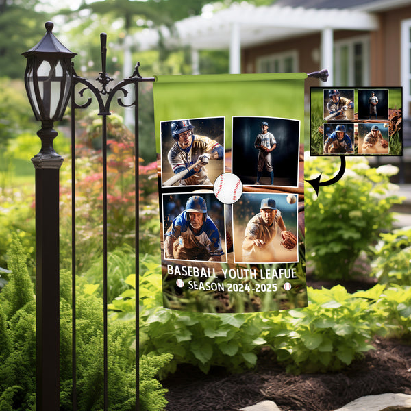 Personalized Baseball 4 Photo Garden Flag