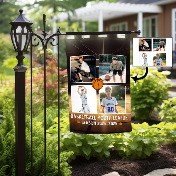 Personalized Basketball 4 Photo Garden Flag