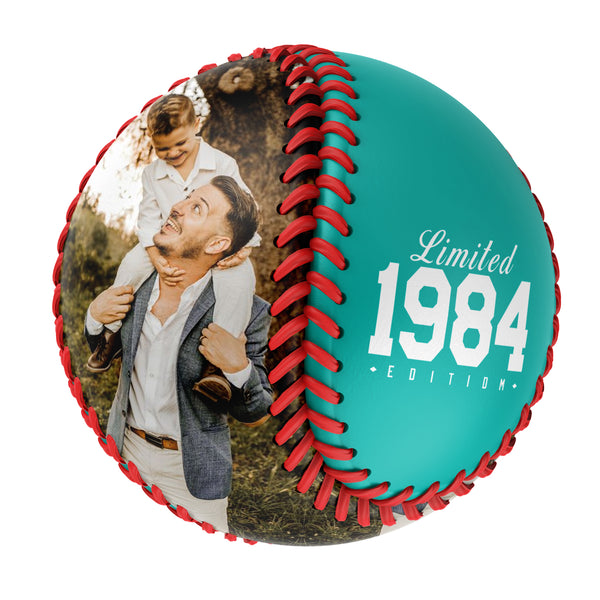 Personalized Dad Name Age Photo Aqua Baseballs