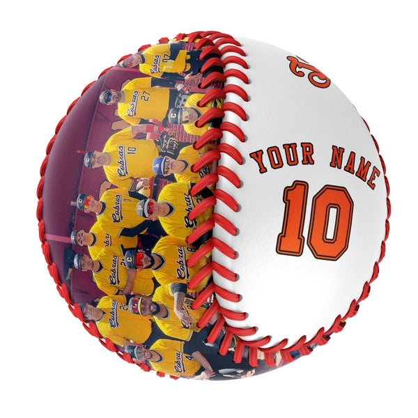 Personalized White Leather Orange Varsity Team Authentic Baseballs