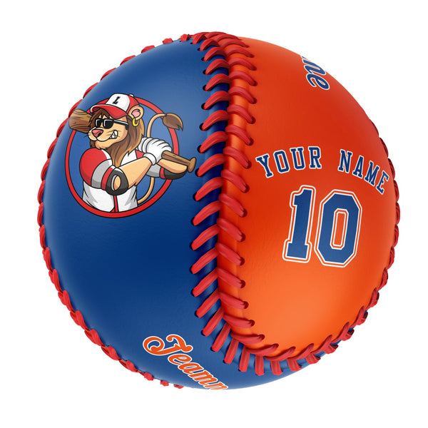 Personalized Royal Orange Half Leather Royal Authentic Baseballs