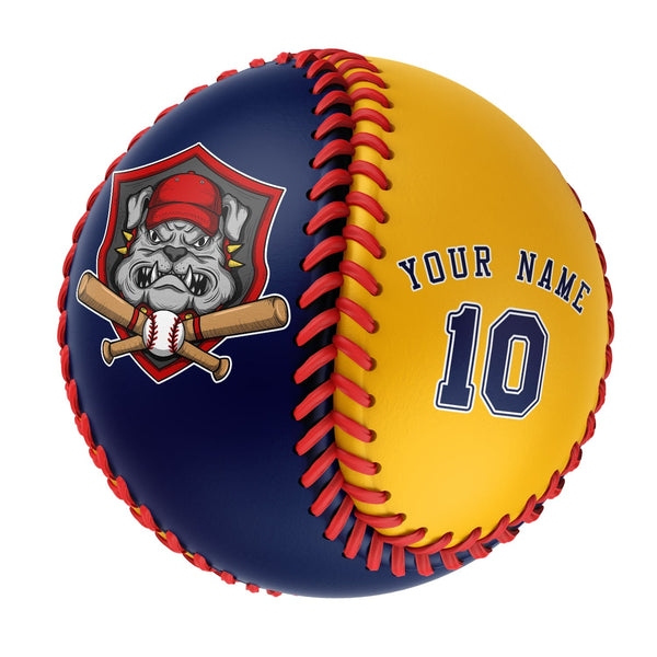 Personalized Navy Gold Half Leather Navy Authentic Baseballs