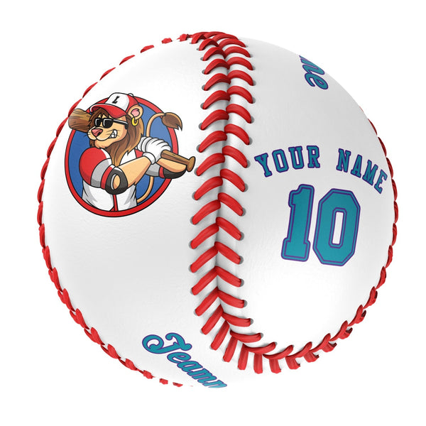 Personalized White Leather Aqua Authentic Baseballs