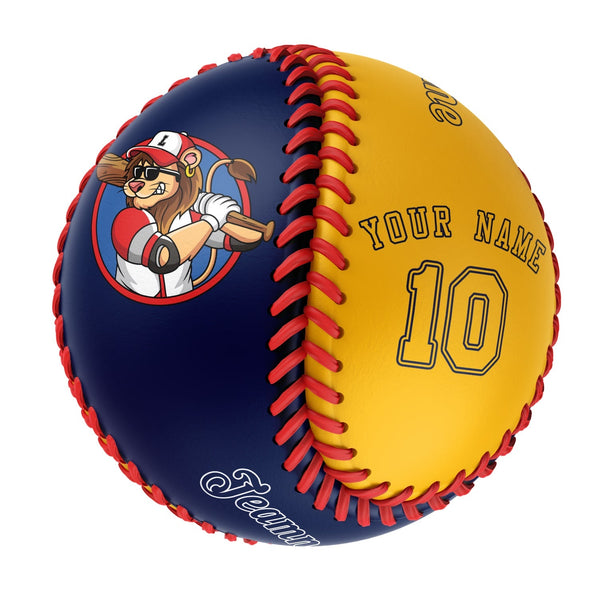 Personalized Navy Gold Half Leather Gold Authentic Baseballs