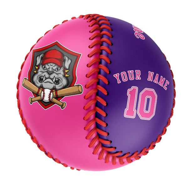 Personalized Pink Purple Half Leather Pink Authentic Baseballs