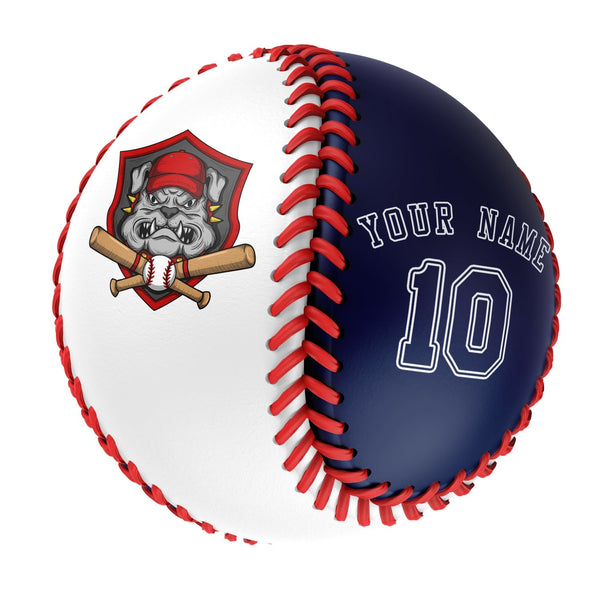 Personalized White Navy Half Leather Navy Authentic Baseballs