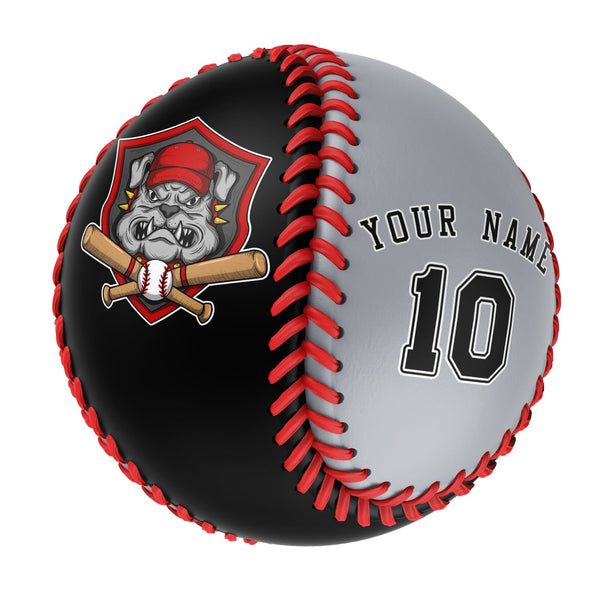 Personalized Black Gray Split Half Leather Black Authentic Baseballs