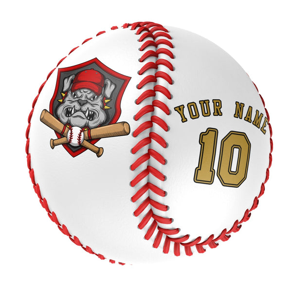 Personalized White Leather Old Gold Authentic Baseballs