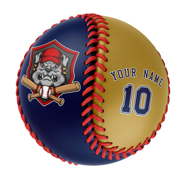 Personalized Navy Old Gold Half Leather Navy Authentic Baseballs