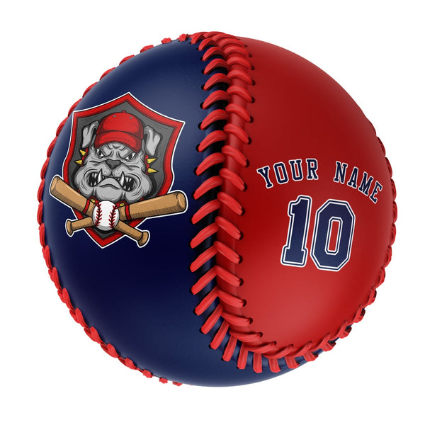 Personalized Navy Red Half Leather Navy Authentic Baseballs