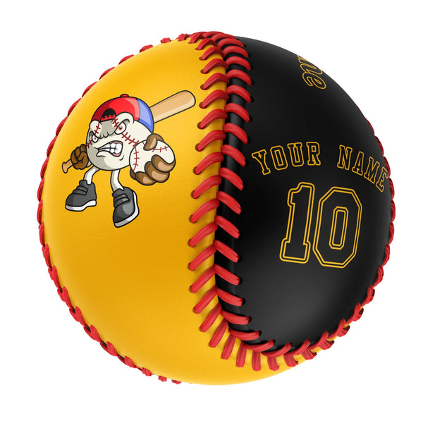 Personalized Gold Black Split Half Leather Black Authentic Baseballs