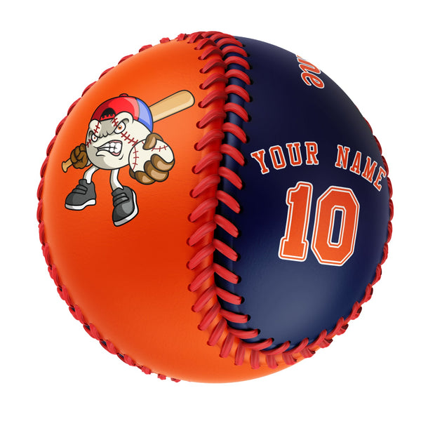 Personalized Orange Navy Split Half Leather Orange Authentic Baseballs