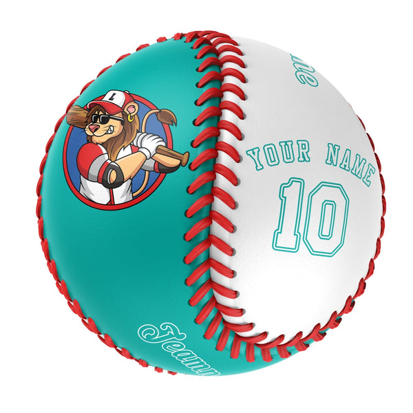 Personalized Aqua White Half Leather White Authentic Baseballs