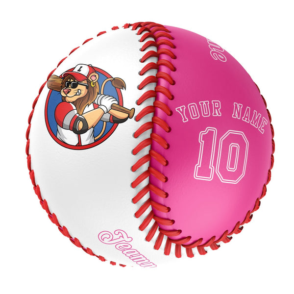 Personalized White Pink Half Leather Pink Authentic Baseballs