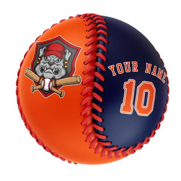 Personalized Orange Navy Half Leather Orange Authentic Baseballs