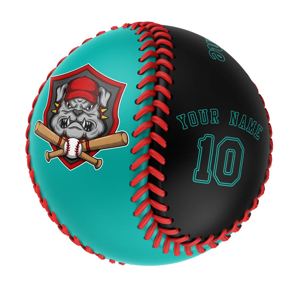 Personalized Aqua Black Half Leather Black Authentic Baseballs