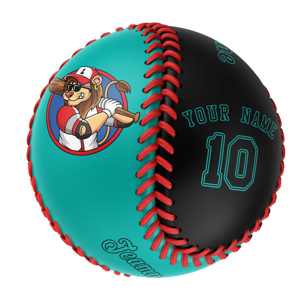 Personalized Aqua Black Half Leather Black Authentic Baseballs