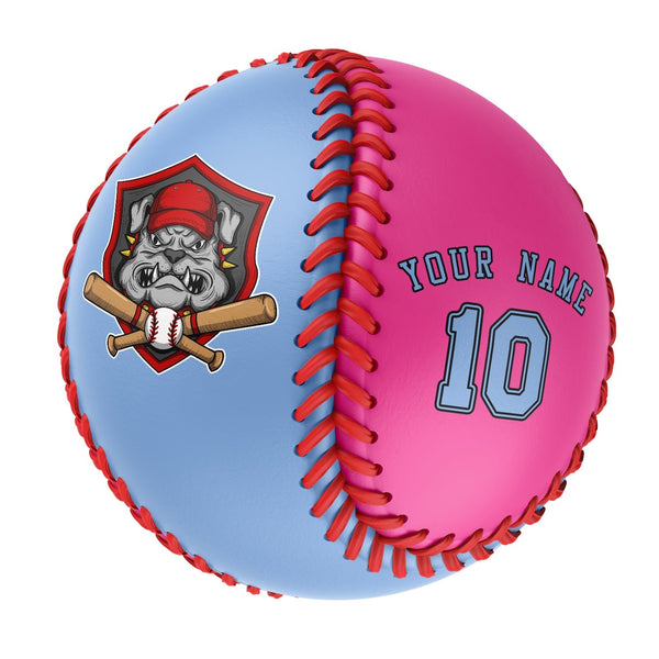 Personalized Blue Pink Half Leather Blue Authentic Baseballs