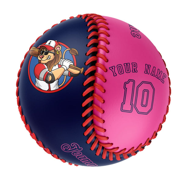 Personalized Navy Pink Half Leather Pink Authentic Baseballs