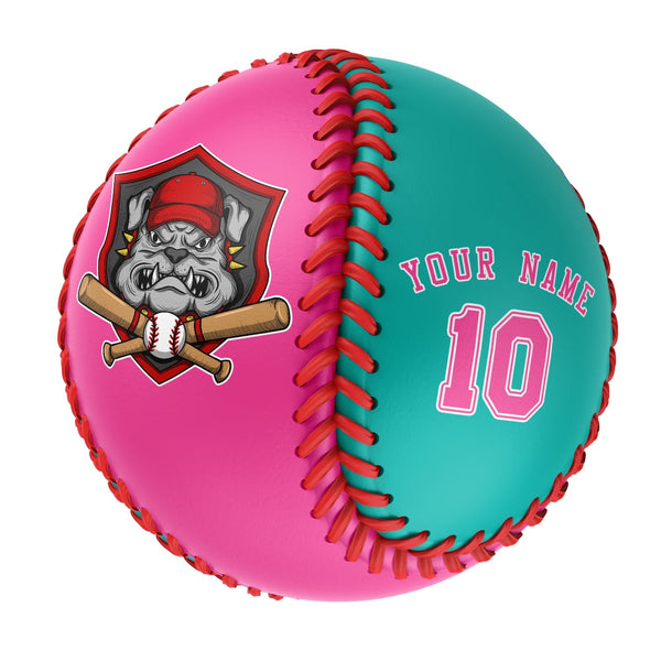 Personalized Pink Aqua Half Leather Pink Authentic Baseballs