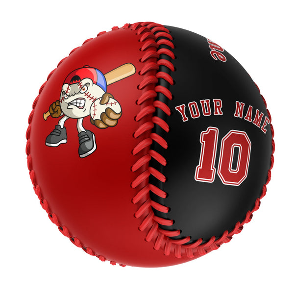 Personalized Red Black Split Half Leather Red Authentic Baseballs