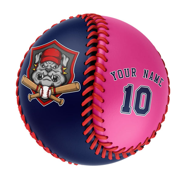 Personalized Navy Pink Half Leather Navy Authentic Baseballs