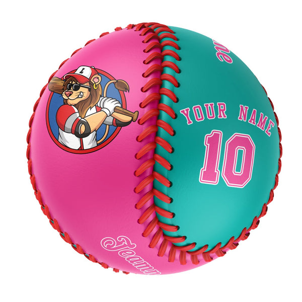 Personalized Pink Aqua Half Leather Pink Authentic Baseballs