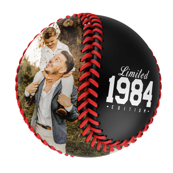 Personalized Dad Name Age Photo Black Baseballs