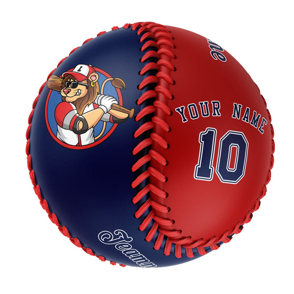 Personalized Navy Red Half Leather Navy Authentic Baseballs