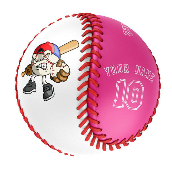 Personalized White Pink Half Leather Pink Authentic Baseballs