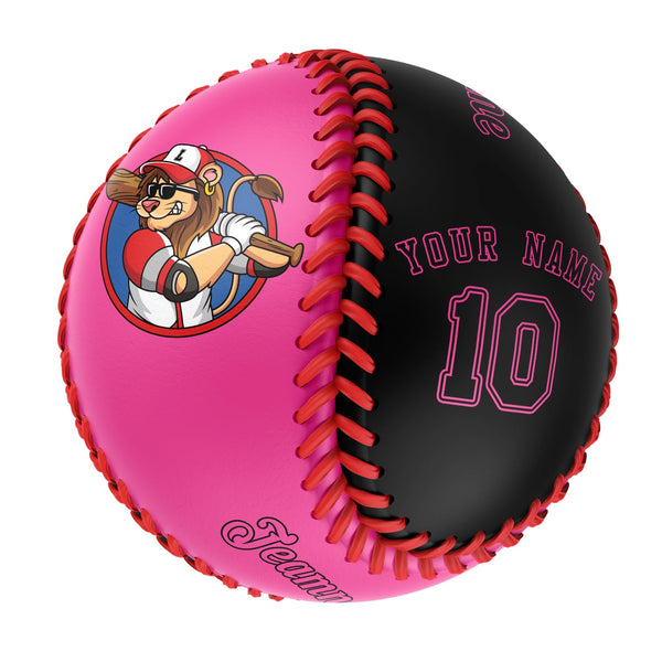 Personalized Pink Black Half Leather Black Authentic Baseballs