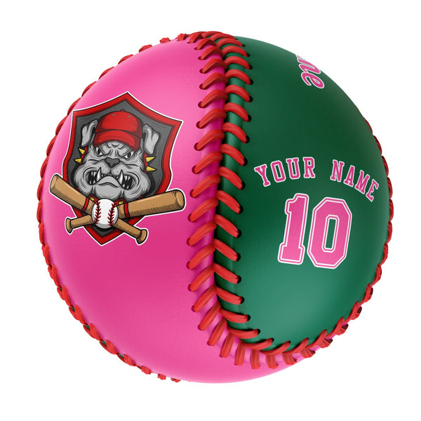 Personalized Pink Kelly Green Half Leather Pink Authentic Baseballs