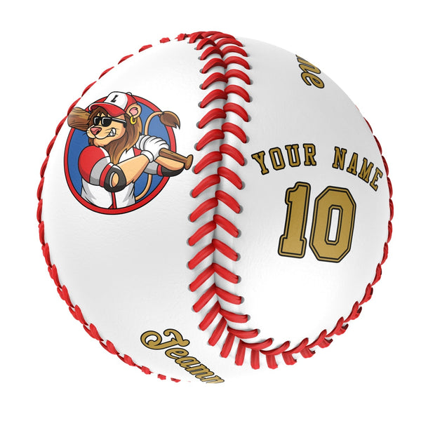 Personalized White Leather Old Gold Authentic Baseballs