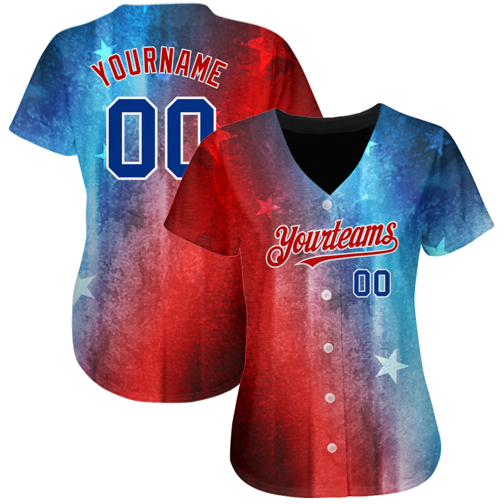 Custom Red Royal-Black 3D American Flag Fashion Authentic Baseball Jersey