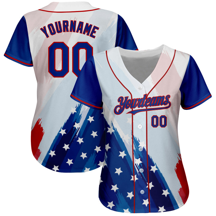 Custom White Red-Royal 3D American Flag Fashion Authentic Baseball