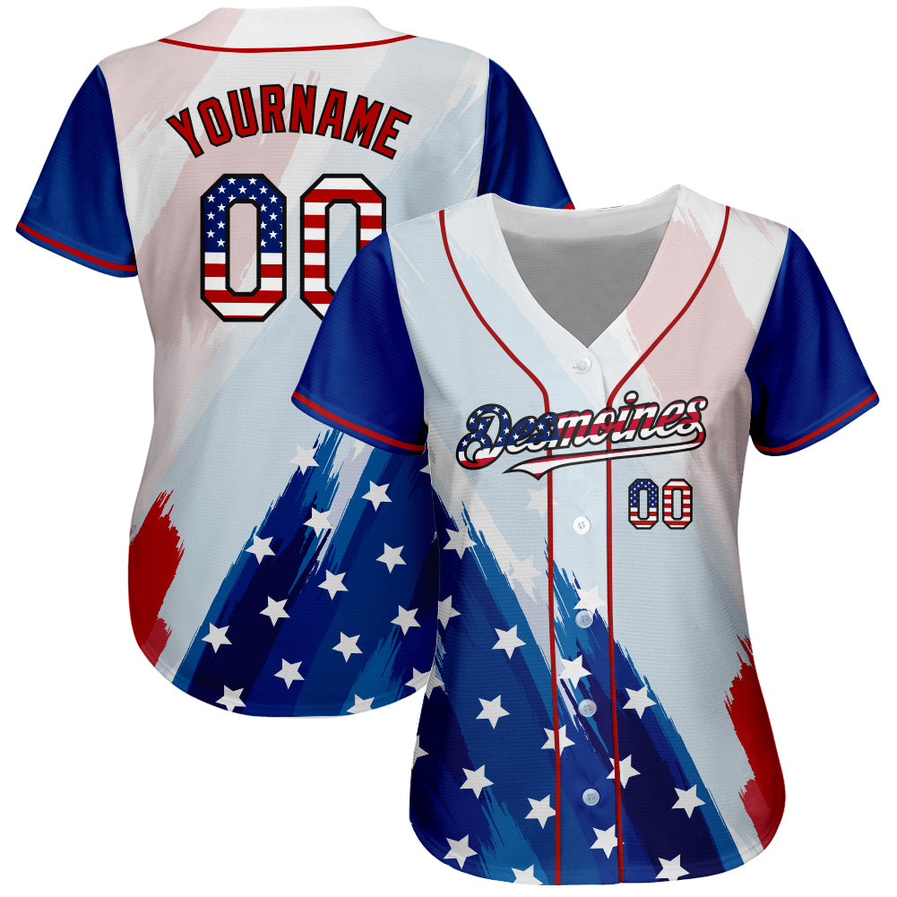 Custom White USA Flag Royal Red-Black 3D American Flag Fashion Authentic Baseball Jersey