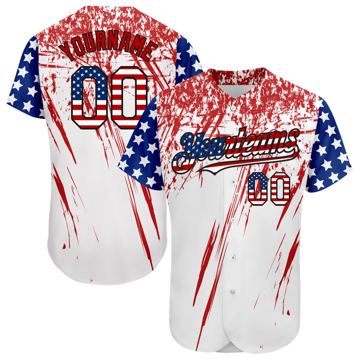 Custom White USA Flag Royal Red-Black 3D Authentic Baseball Jersey