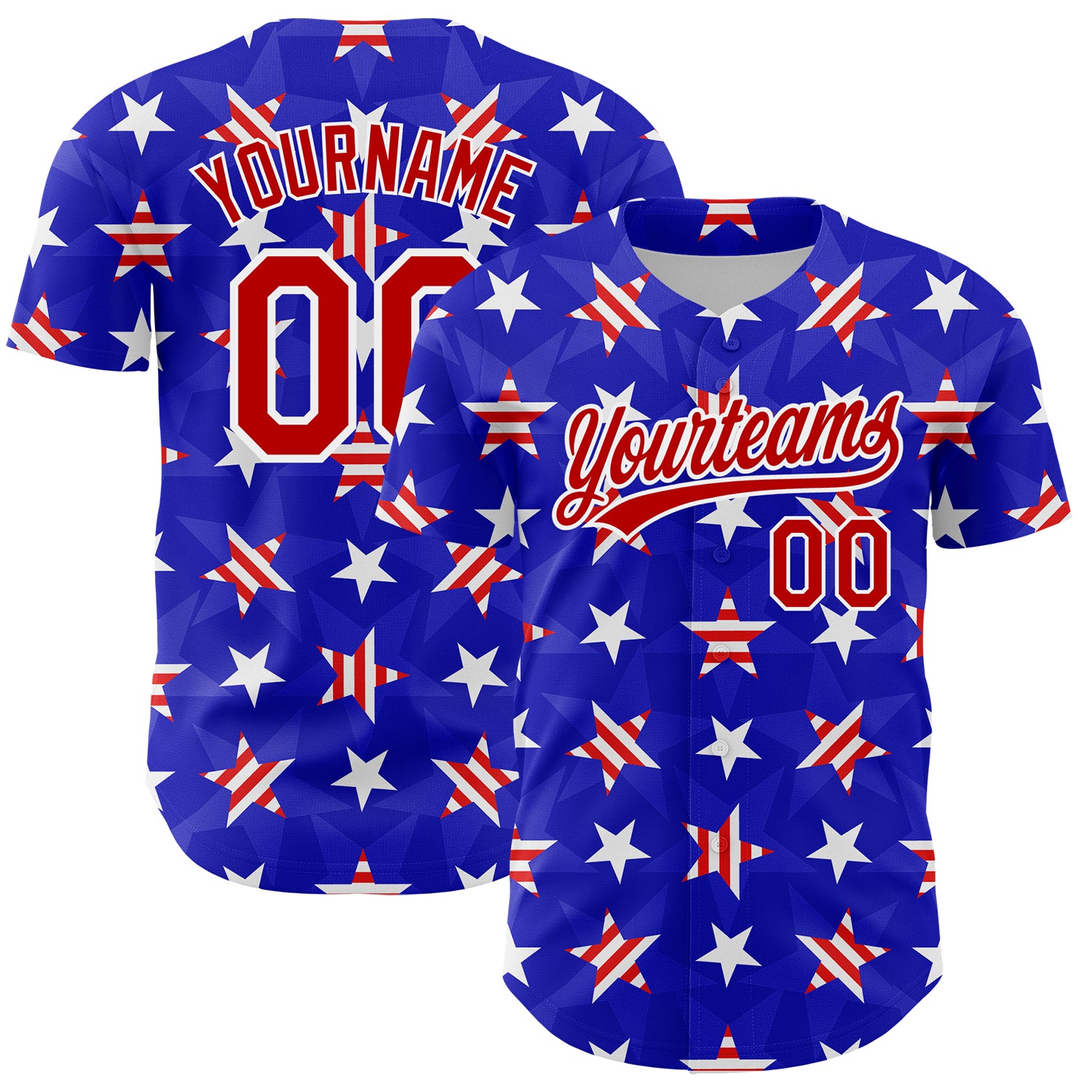 Custom Royal Red-White 3D American Flag Patriotic Authentic Baseball Jersey