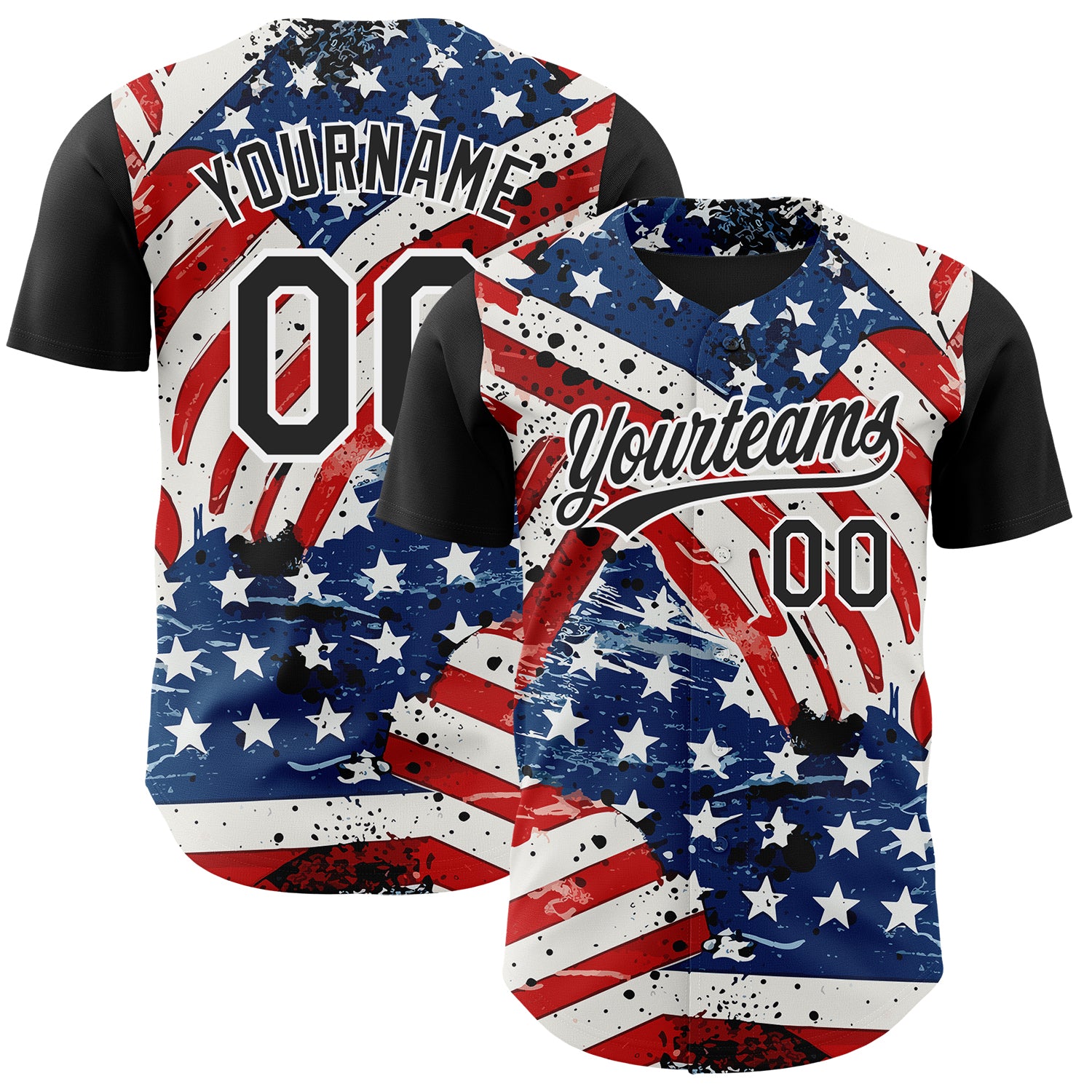 Custom White Black Royal-Red 3D American Flag Patriotic Authentic Baseball Jersey