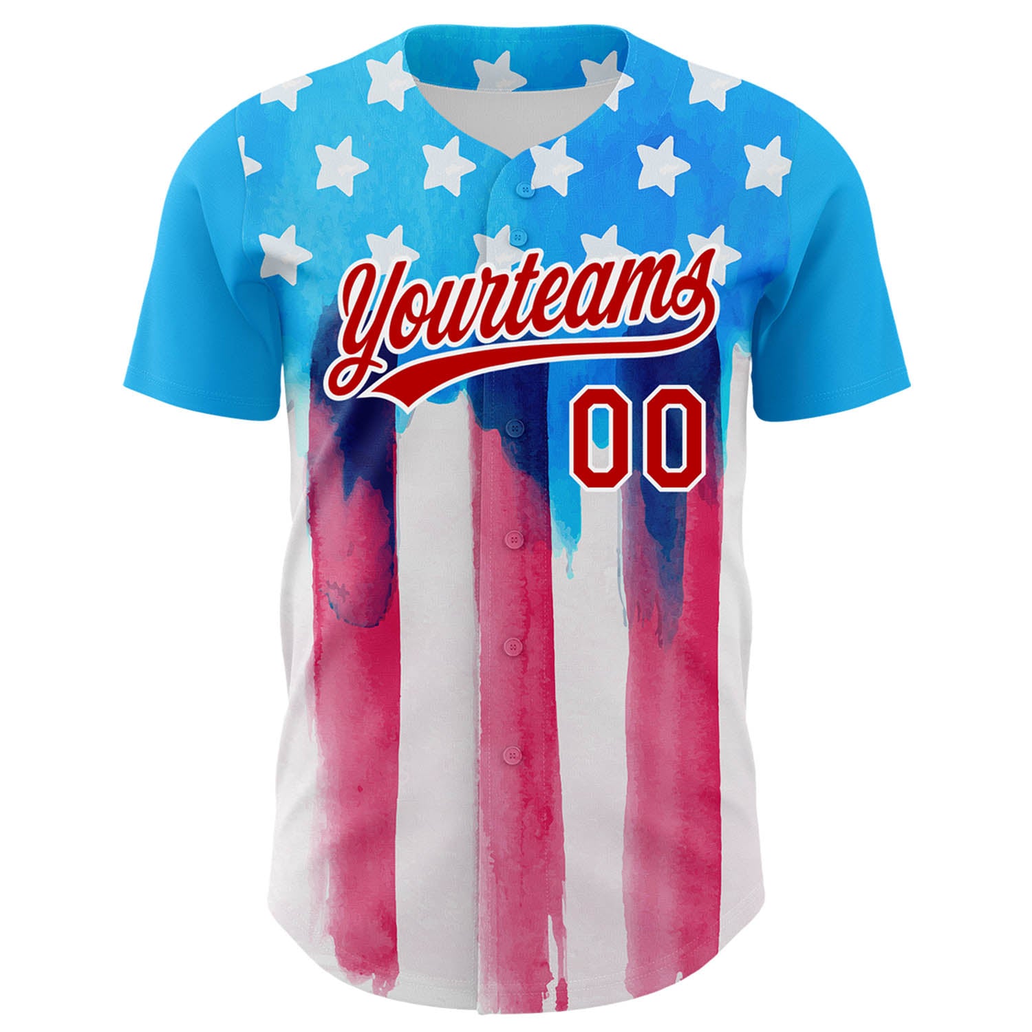 Custom Electric Blue Red-White 3D American Flag Patriotic Authentic Baseball Jersey