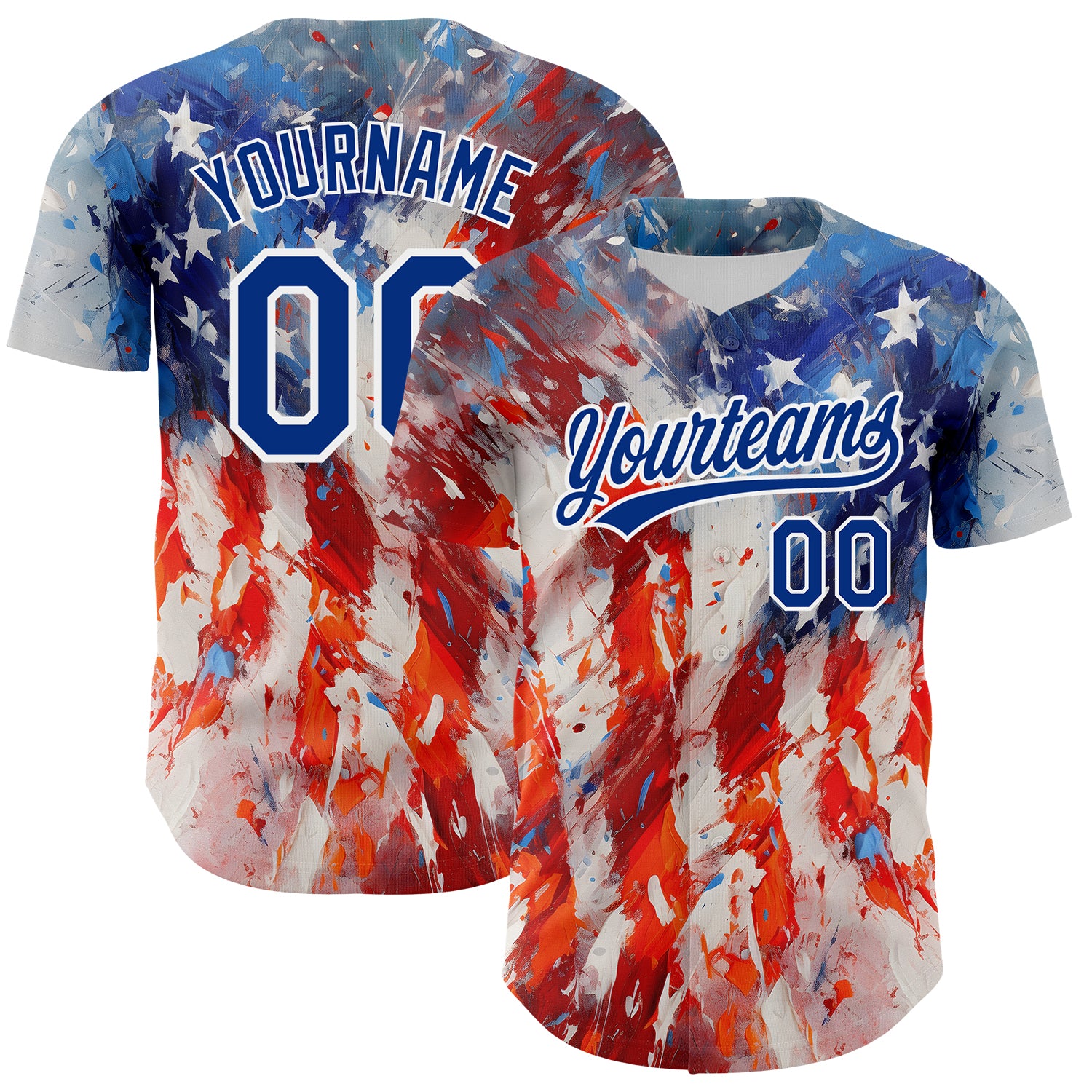 Custom Red Royal-White 3D American Flag Patriotic Authentic Baseball Jersey