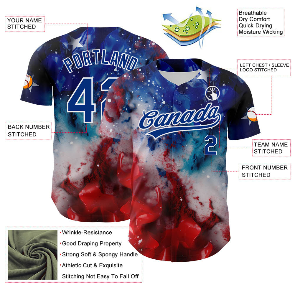 Custom Royal Red-White 3D American Flag Patriotic Authentic Baseball Jersey