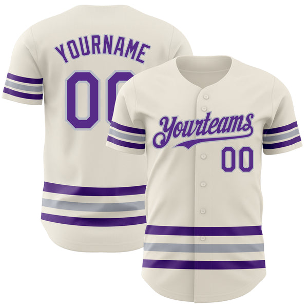 Custom Cream Purple-Gray Line Authentic Baseball Jersey