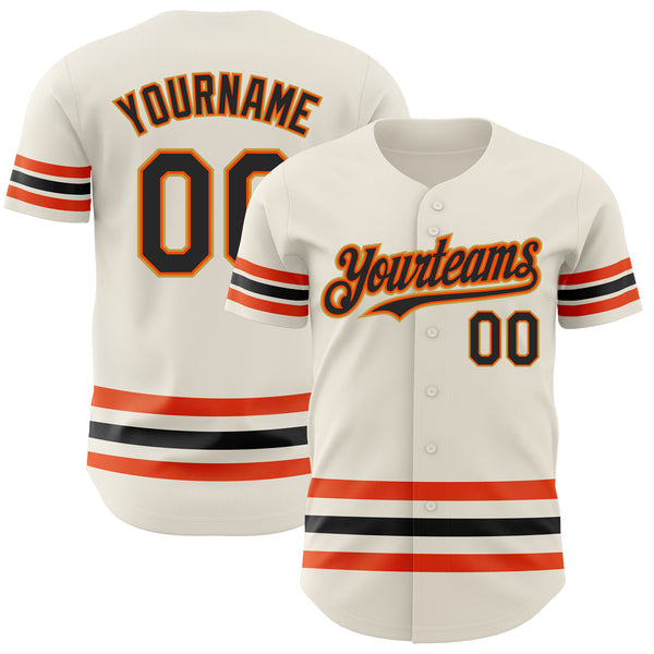 Custom Cream Black Orange-Old Gold Line Authentic Baseball Jersey