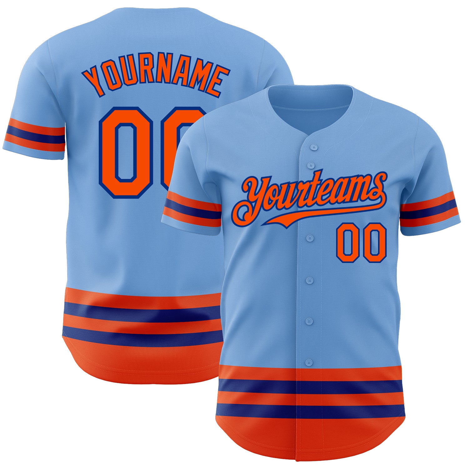 2024 Custom Light Blue Orange-royal Stripes Authentic Baseball Jersey 