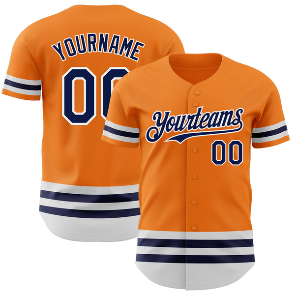 Custom Bay Orange Navy-White Line Authentic Baseball Jersey