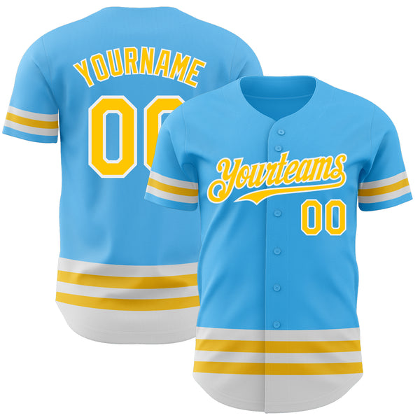 Custom Sky Blue Yellow-White Line Authentic Baseball Jersey