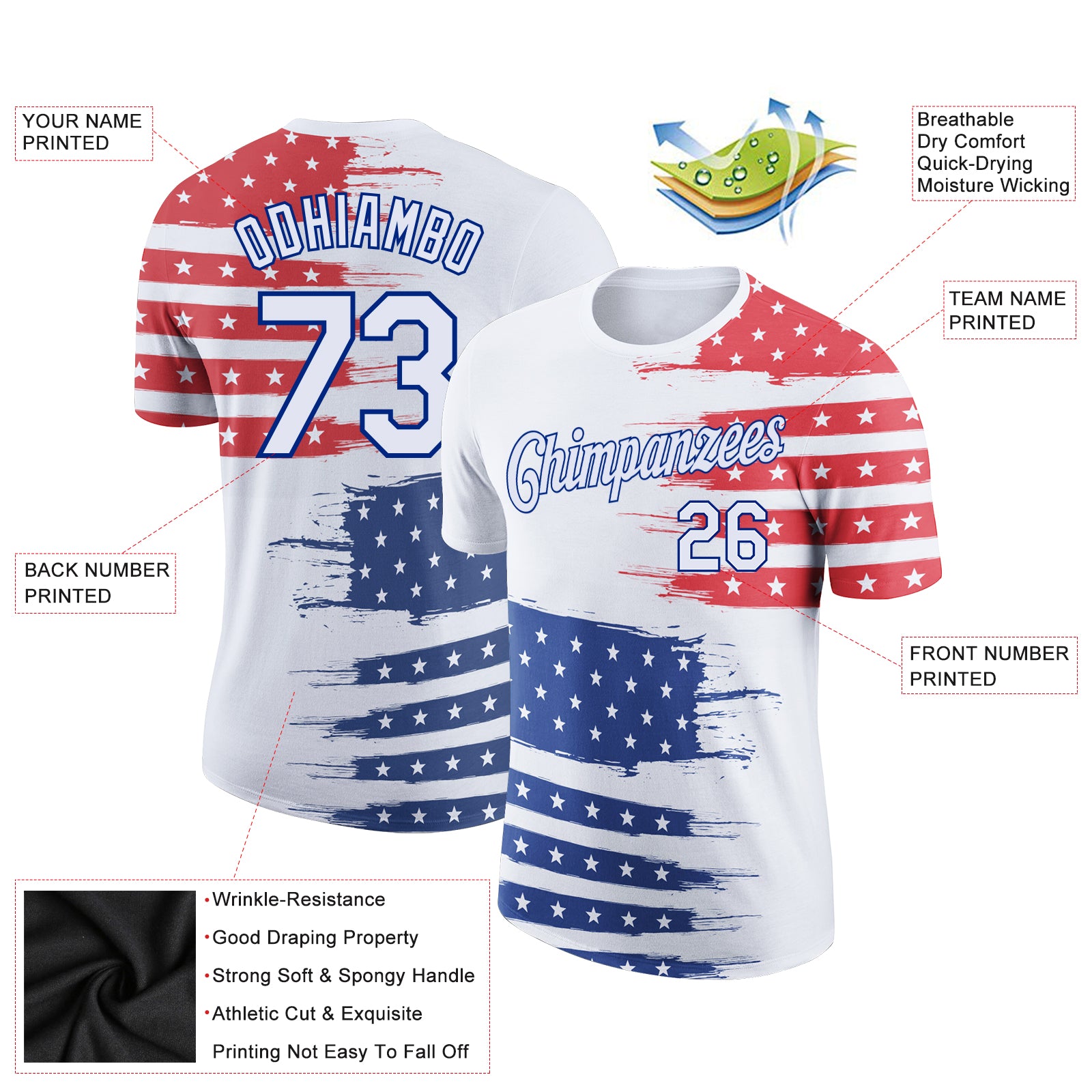 Custom White Royal-Red 3D American Flag Patriotic Performance T-Shirt